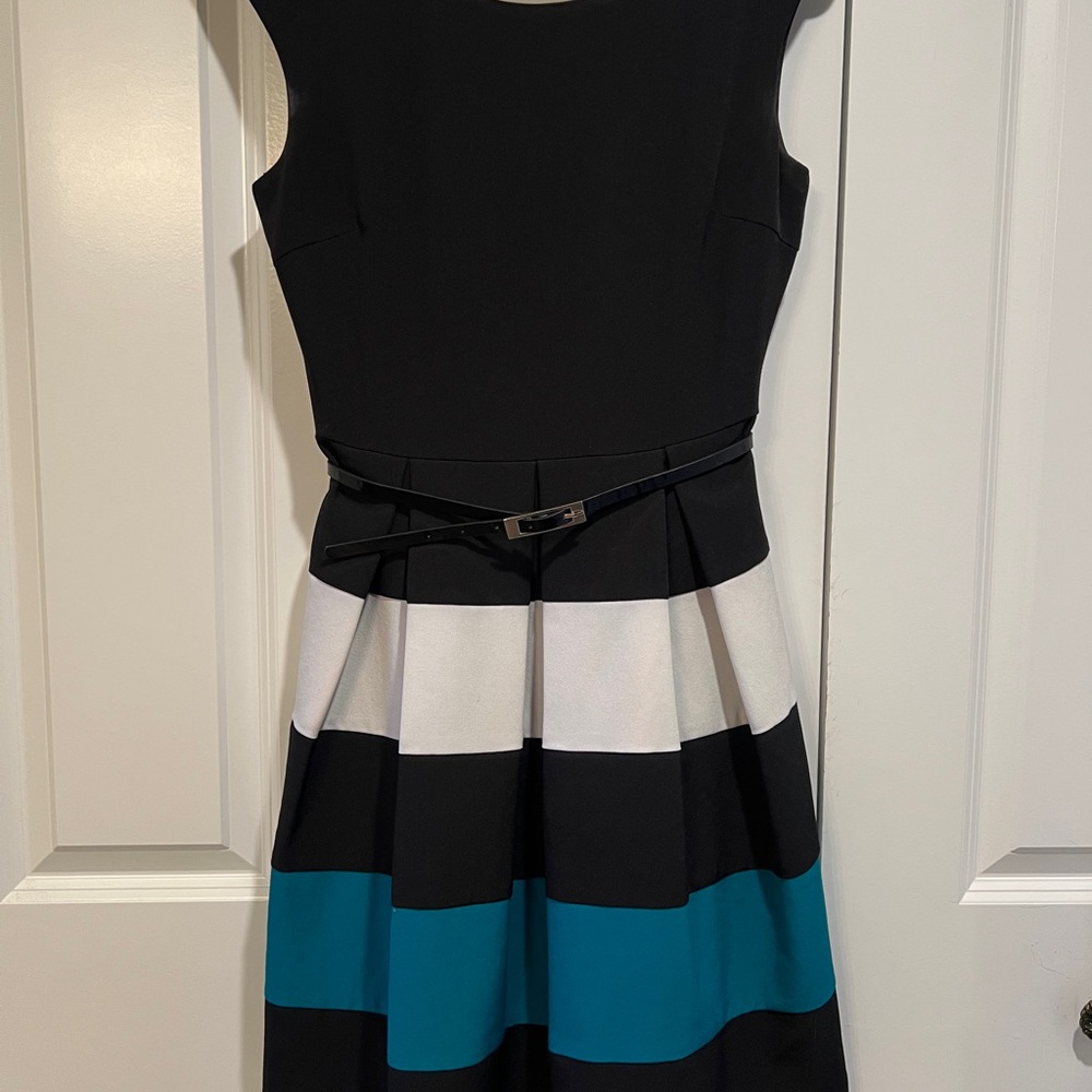 Elegant Black and Teal Striped Dress
